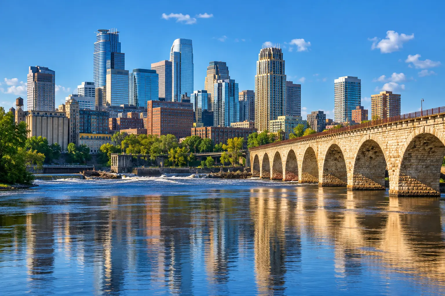 City skyline beside a river
